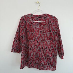 Talbots Shirt Blouse Women's Size 2XL Petite Red Paisley Light Cotton Casual